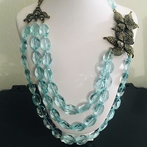 Heidi Daus 3D Flower Aqua Glass  Custom Necklace Reduced